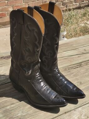 Nocona Men's Black OSTRICH Leg Leather Cowboy Boots